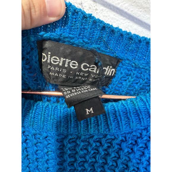 Vintage PIERRE CARDIN Royal Blue Shoulder Padded Cable Knit Sweater Size Medium - Picture 5 of 7